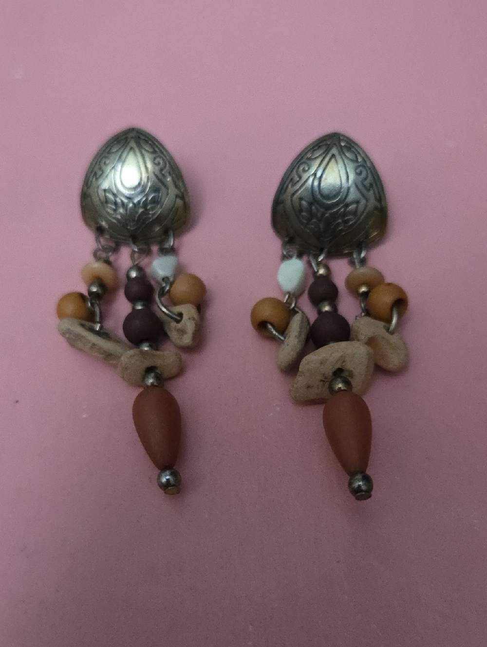 Boho Multi-Bead Drop Earrings in Brown and Tan